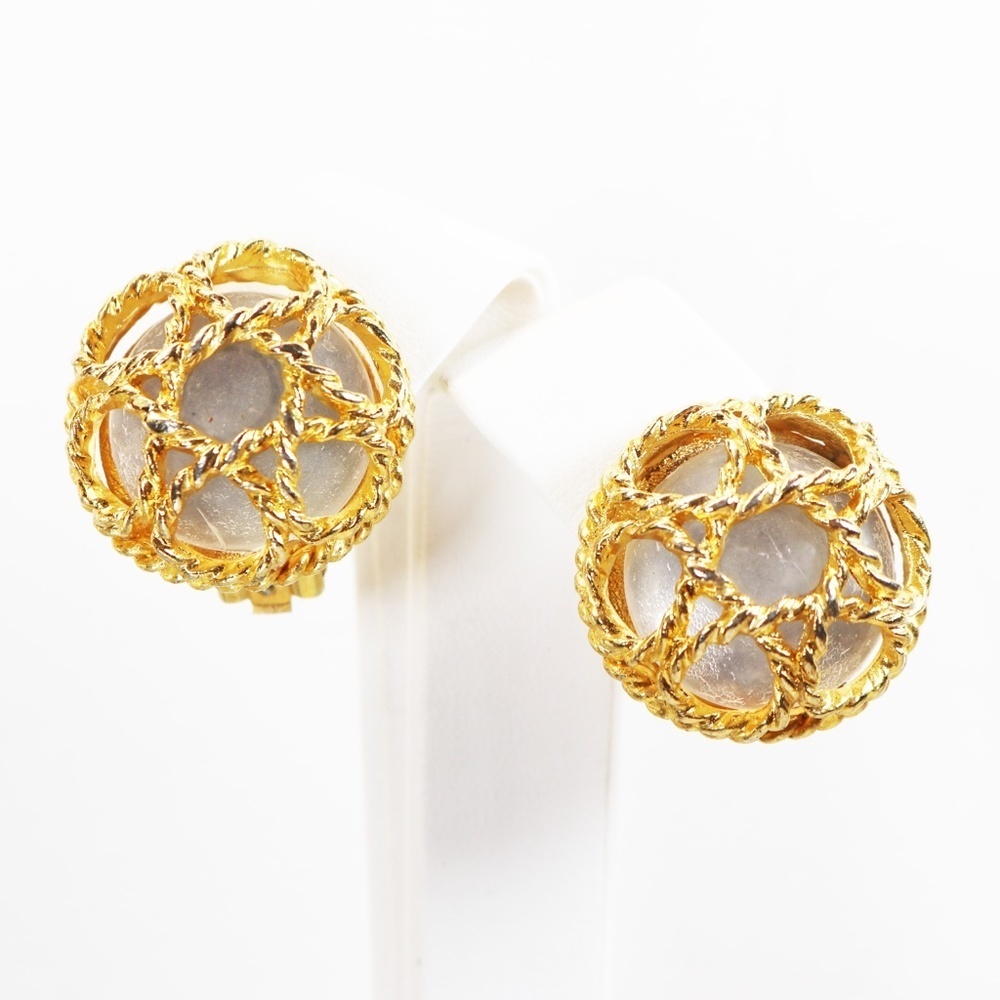 ⚜️ Vintage Paolo Gucci Gold Stars with Caged Moon Stone Earrings - Picture 14 of 16